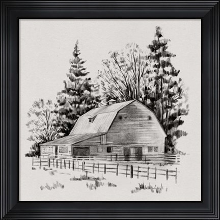 Framed Distant Barn Sketch I Print