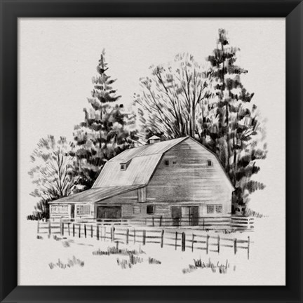 Framed Distant Barn Sketch I Print