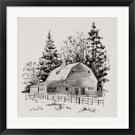 Framed Distant Barn Sketch I Print