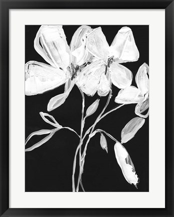 Framed White Whimsical Flowers I Print