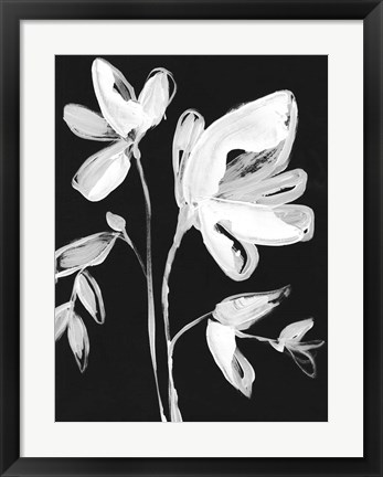 Framed White Whimsical Flowers II Print