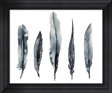 Framed Indigo Feathers I Print