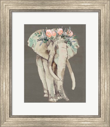 Framed Flower Crown Elephant I Print