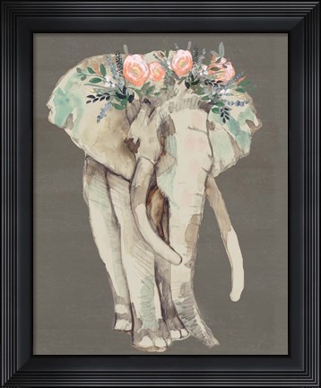 Framed Flower Crown Elephant I Print