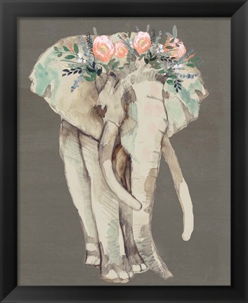 Framed Flower Crown Elephant I Print