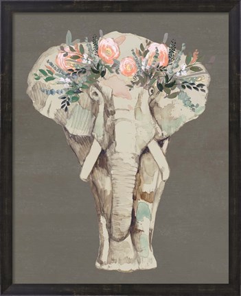Framed Flower Crown Elephant II Print