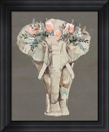 Framed Flower Crown Elephant II Print