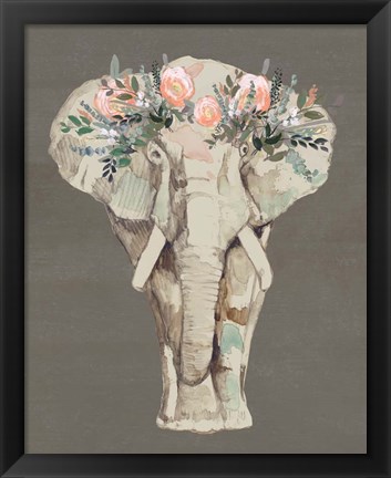 Framed Flower Crown Elephant II Print