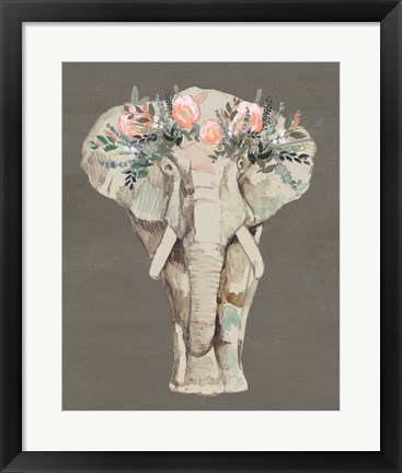 Framed Flower Crown Elephant II Print