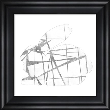 Framed Geometric Rabbit in Silver I Print