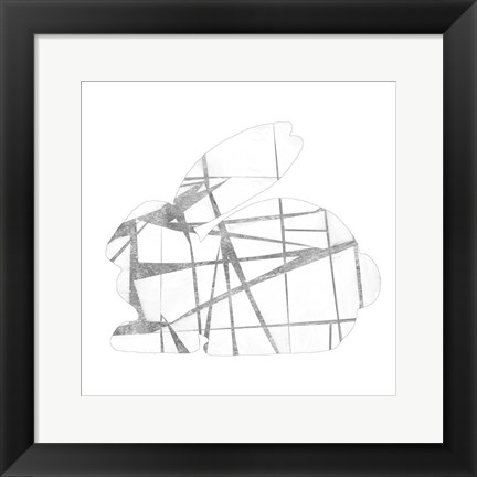 Framed Geometric Rabbit in Silver I Print