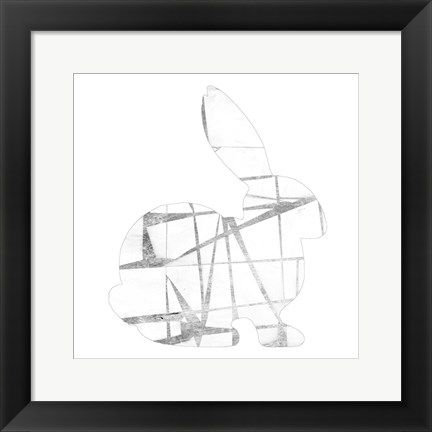 Framed Geometric Rabbit in Silver II Print