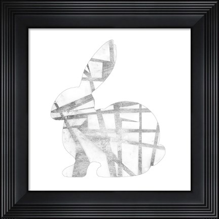 Framed Geometric Rabbit in Silver III Print