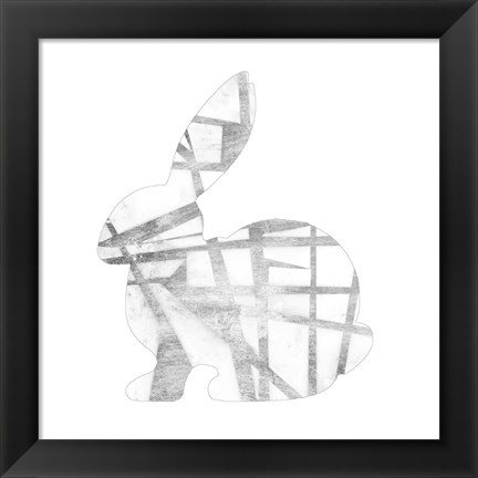 Framed Geometric Rabbit in Silver III Print