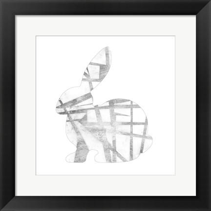 Framed Geometric Rabbit in Silver III Print