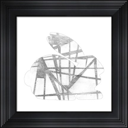Framed Geometric Rabbit in Silver IV Print