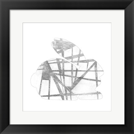 Framed Geometric Rabbit in Silver IV Print