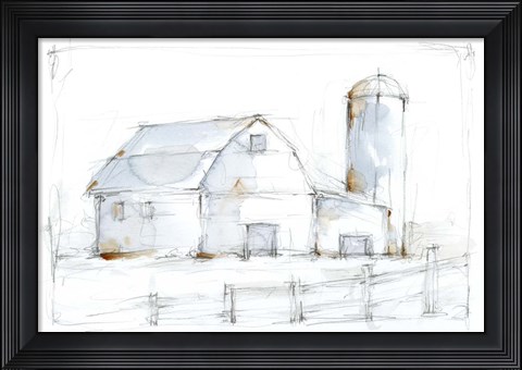 Framed Barnyard Pencil Sketch I Print