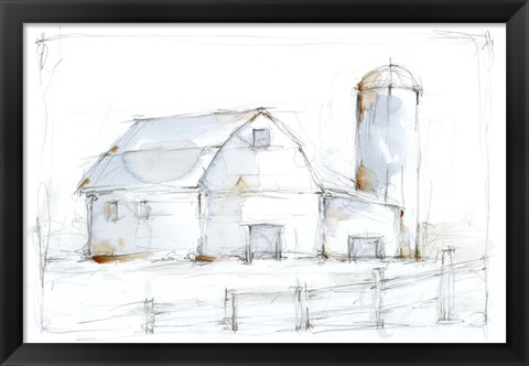 Framed Barnyard Pencil Sketch I Print