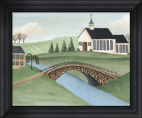 Framed Folk Church Scene I Print