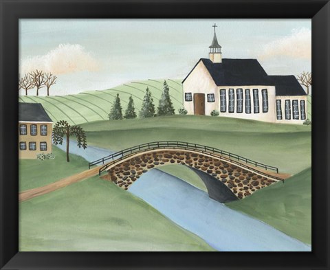 Framed Folk Church Scene I Print