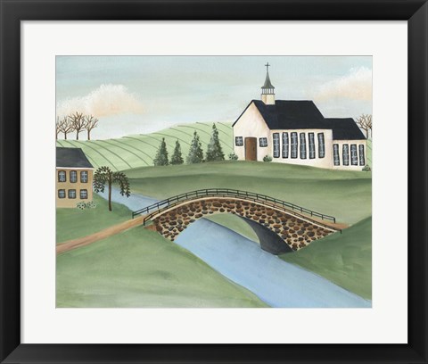 Framed Folk Church Scene I Print