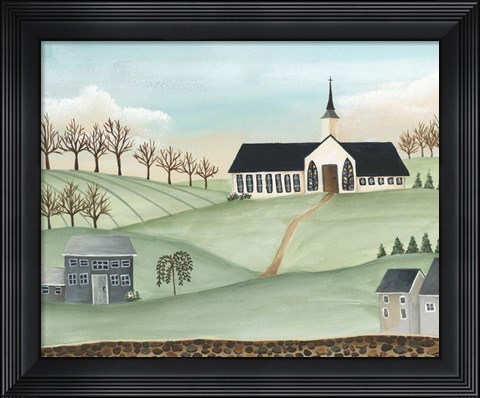 Framed Folk Church Scene II Print