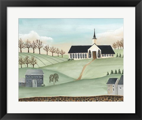 Framed Folk Church Scene II Print