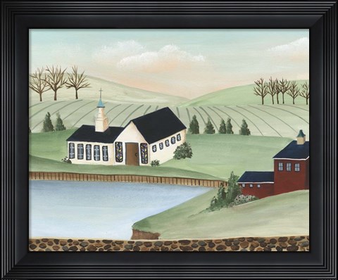 Framed Folk Church Scene III Print