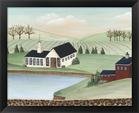 Framed Folk Church Scene III Print