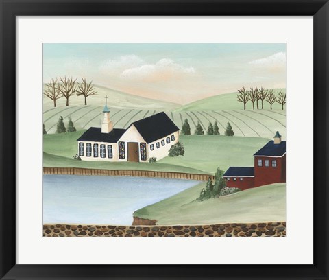 Framed Folk Church Scene III Print