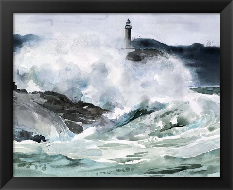 Framed Lighthouse Waves II Print