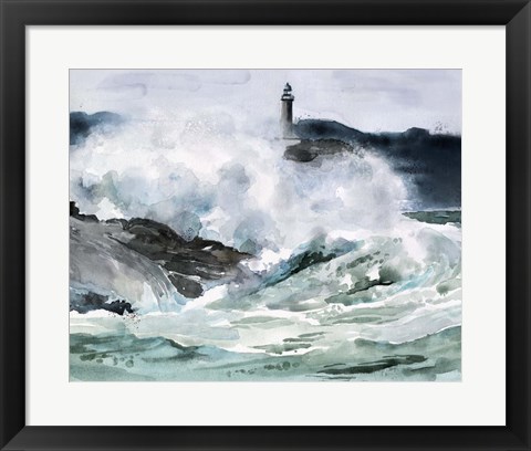 Framed Lighthouse Waves II Print