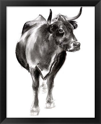 Framed Charcoal Cattle I Print