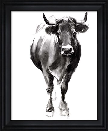 Framed Charcoal Cattle II Print
