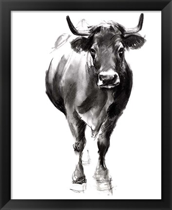 Framed Charcoal Cattle II Print