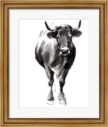 Framed Charcoal Cattle II Print