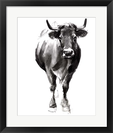 Framed Charcoal Cattle II Print