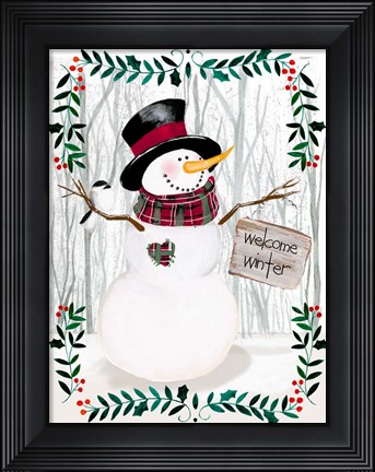 Framed Folk Snowman Forest I Print