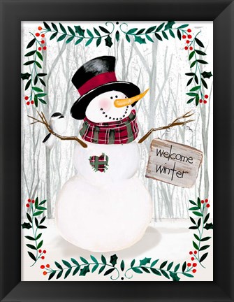 Framed Folk Snowman Forest I Print