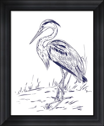 Framed Indigo Heron I Print