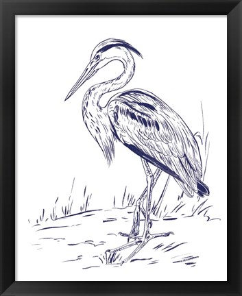 Framed Indigo Heron I Print