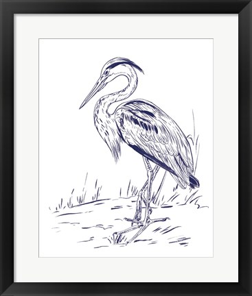 Framed Indigo Heron I Print