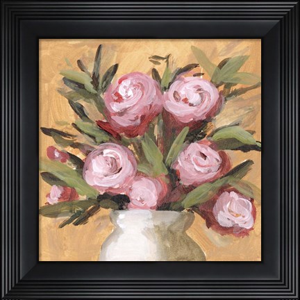 Framed Vase &amp; Roses I Print
