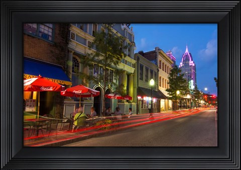 Framed Dauphin Street at Twilight, Mobile, Alabama Print
