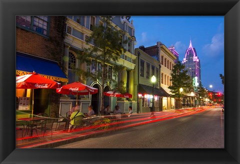 Framed Dauphin Street at Twilight, Mobile, Alabama Print