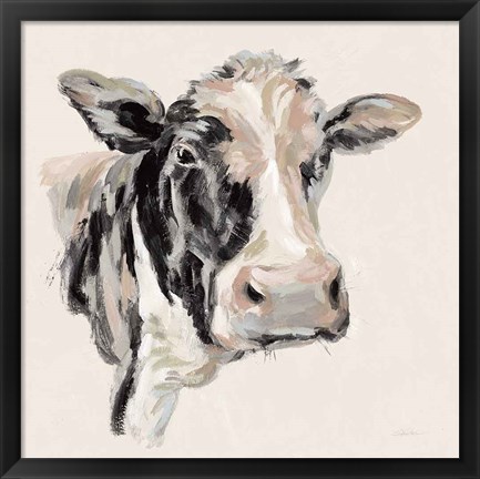 Framed Expressionistic Cow I Neutral Print