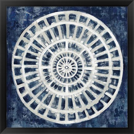 Framed Blue Textured Medallion Print