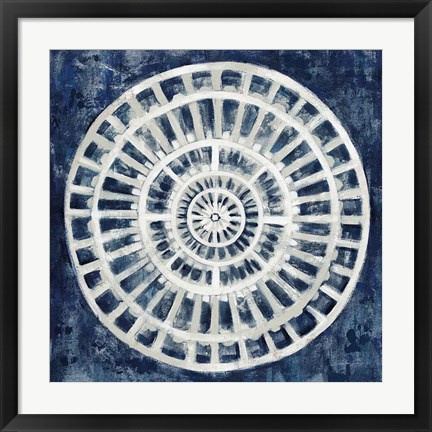 Framed Blue Textured Medallion Print