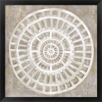 Framed Neutral Textured Medallion Light Print